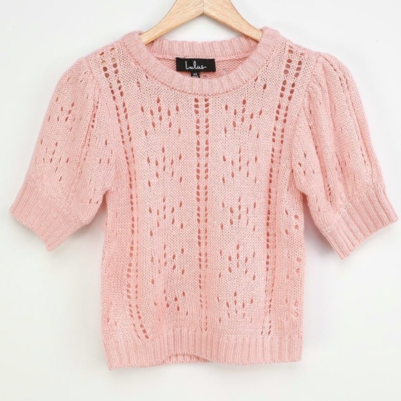 Lulu’s Simply Yours Blush Pink Pointelle Puff Sleeve Sweater XS - Picture 1 of 13